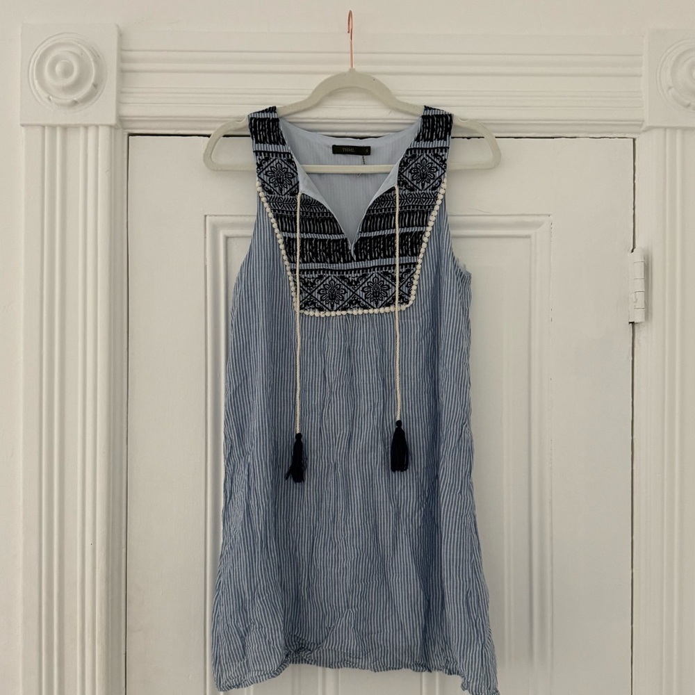 THML Navy and White Embroidered Dress